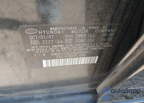 2008 Hyundai Elantra Gls/Se z USA, uszkodzony, nr VIN KMHDU46D28U330441